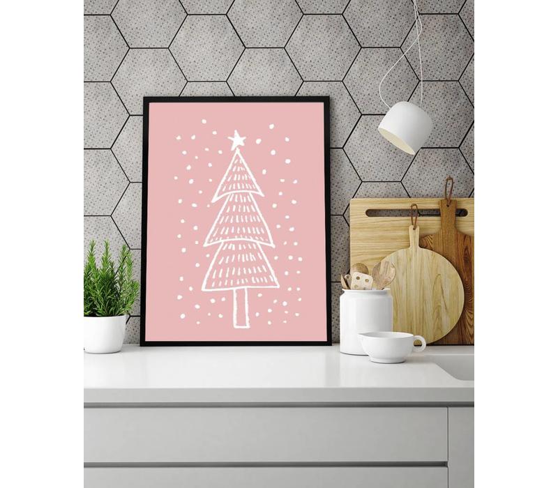 Weihnachtsbaum - Handgezeichnet - Weihnachtsposter - Textposter - Pink