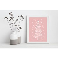 Weihnachtsbaum - Handgezeichnet - Weihnachtsposter - Textposter - Pink