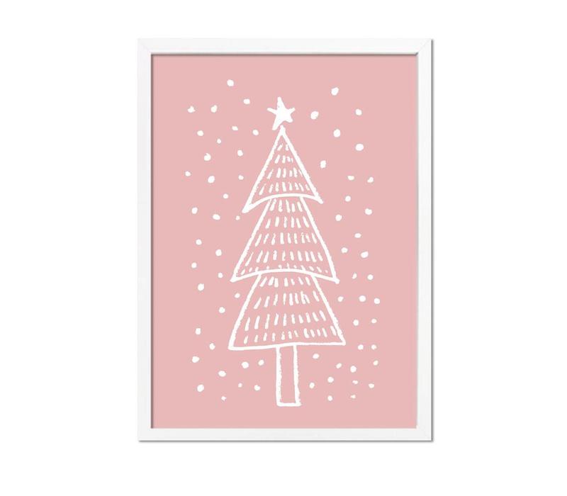 Weihnachtsbaum - Handgezeichnet - Weihnachtsposter - Textposter - Pink