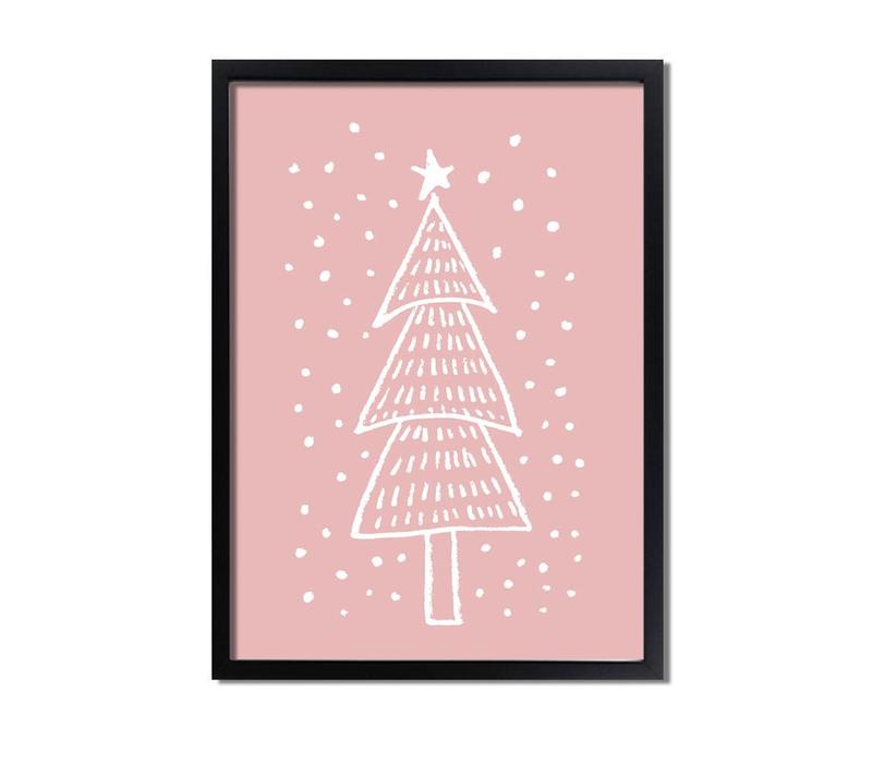 Weihnachtsbaum - Handgezeichnet - Weihnachtsposter - Textposter - Pink