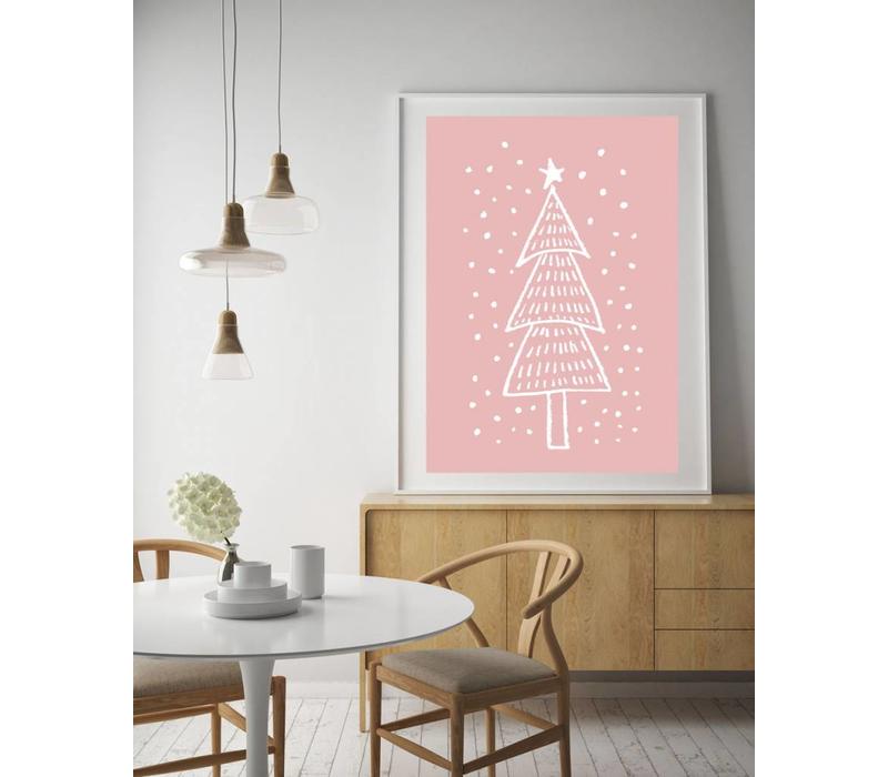 Weihnachtsbaum - Handgezeichnet - Weihnachtsposter - Textposter - Pink