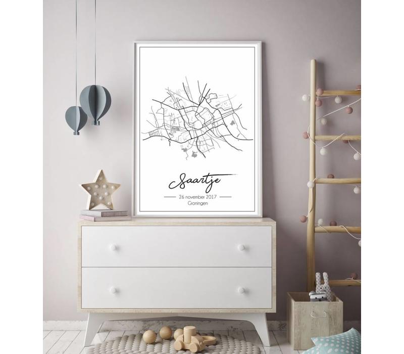 Birth Poster Gray - City Map - Place of Birth