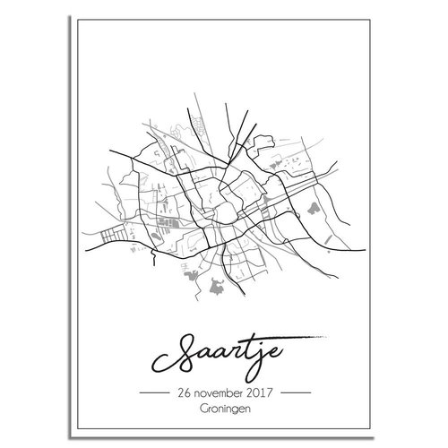 Birth Poster Gray - City Map - Place of Birth 