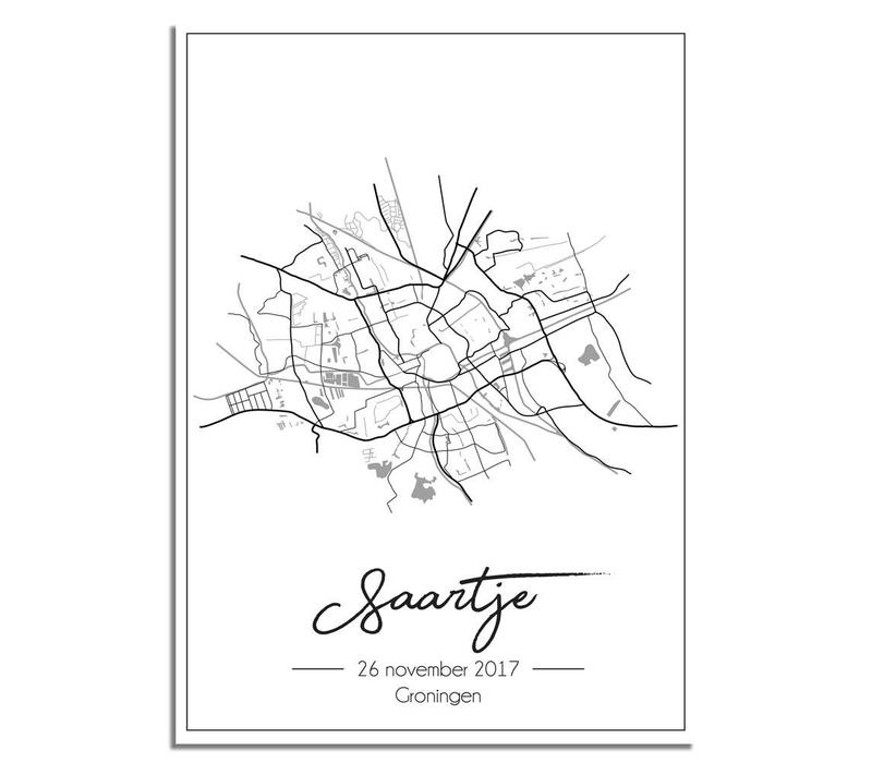 Geboorteposter Grijs - Stadskaart – Geboorteplaats