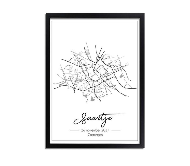 Geboorteposter Grijs - Stadskaart – Geboorteplaats