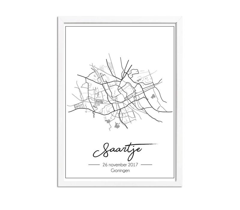 Birth Poster Gray - City Map - Place of Birth