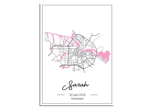 DesignClaud Geburtsposter Rosa - Stadtplan - Geburtsort