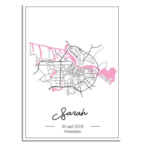 Geburtsposter Rosa - Stadtplan - Geburtsort 