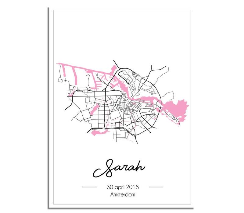 Geburtsposter Rosa - Stadtplan - Geburtsort