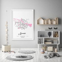 Geburtsposter Rosa - Stadtplan - Geburtsort
