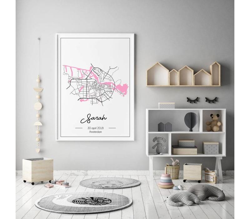 Geburtsposter Rosa - Stadtplan - Geburtsort