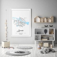 Geboorteposter Blauw - Stadskaart – Geboorteplaats Kraamcadeau