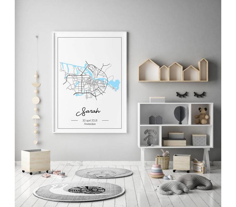 Geburtsposter Blau - Stadtplan - Geburtsort