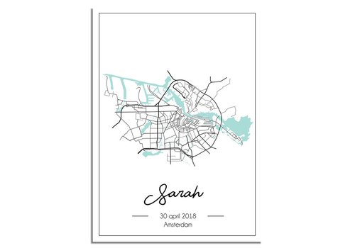 DesignClaud Geburtsposter minzgrün  - Stadtplan - Geburtsort