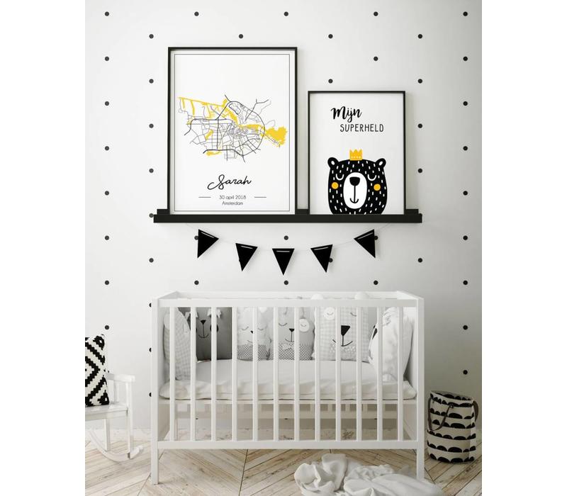 Birth Poster Yellow - City Map - Place of Birth