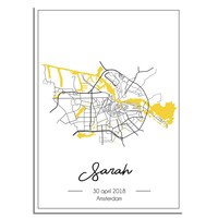 Geburtsplakat Gelb - Stadtplan - Geburtsort