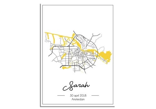 DesignClaud Birth Poster Yellow - City Map - Place of Birth