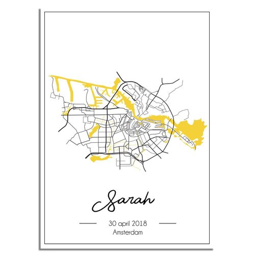 Geburtsposter Gelb  - Stadtplan - Geburtsort 