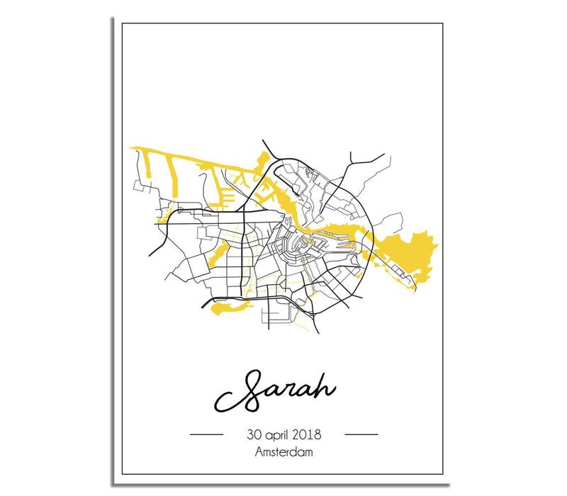 Geburtsposter Gelb  - Stadtplan - Geburtsort