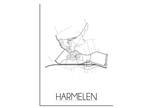 DesignClaud Grundriss Stadtplan Harmelen - Wanddekoration - Schwarz-Weiß-Grau