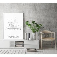 Grundriss Stadtplan Harmelen - Wanddekoration - Schwarz-Weiß-Grau