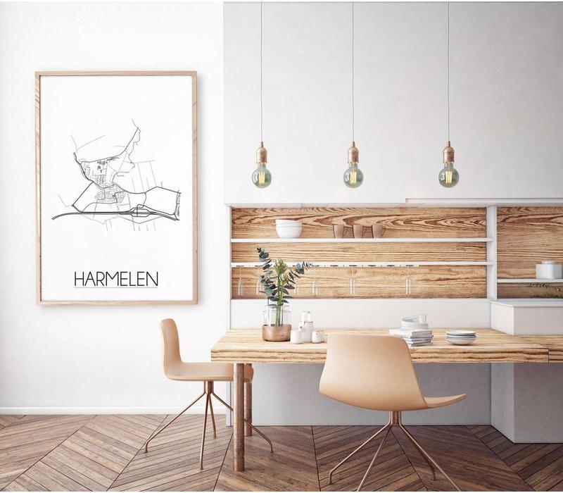Grundriss Stadtplan Harmelen - Wanddekoration - Schwarz-Weiß-Grau