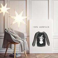 Weihnachtsposter 100% Weihnachten - Weihnachtsdekoration - schwarz-weiß