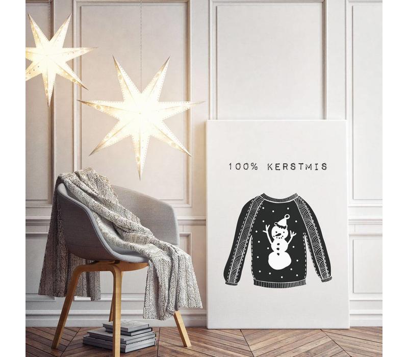 Weihnachtsposter 100% Weihnachten - Weihnachtsdekoration - schwarz-weiß