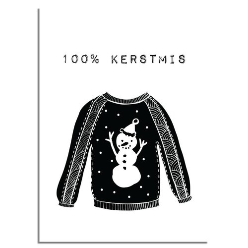 Weihnachtsposter 100% Weihnachten - Weihnachtsdekoration - schwarz-weiß 