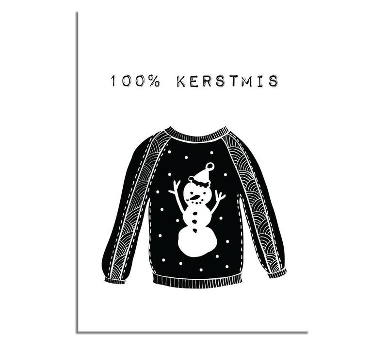 Weihnachtsposter 100% Weihnachten - Weihnachtsdekoration - schwarz-weiß