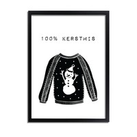 Weihnachtsposter 100% Weihnachten - Weihnachtsdekoration - schwarz-weiß