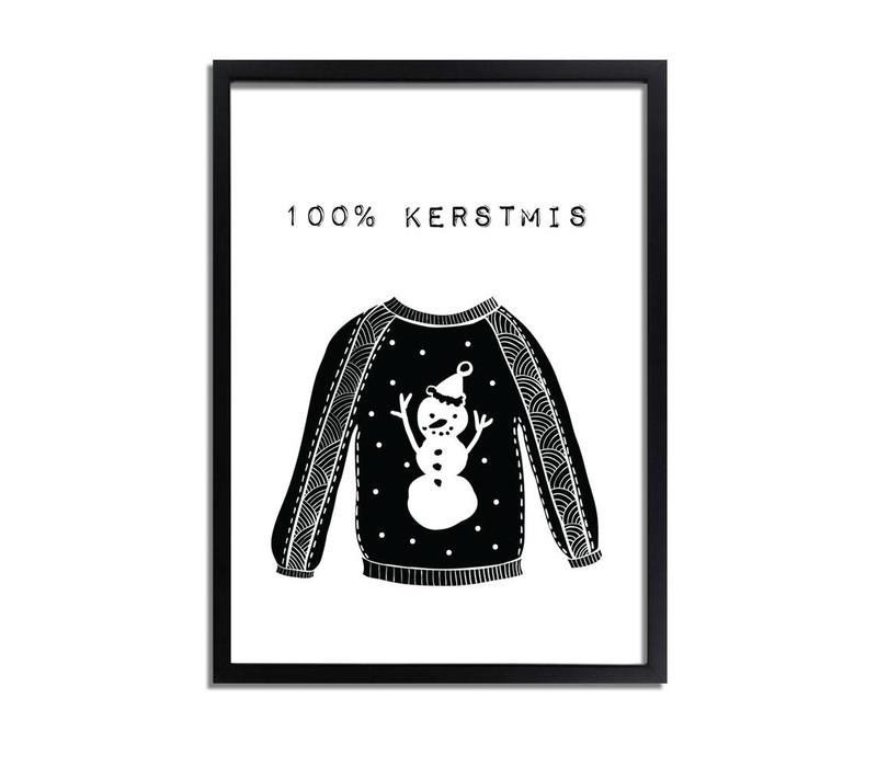 Weihnachtsposter 100% Weihnachten - Weihnachtsdekoration - schwarz-weiß