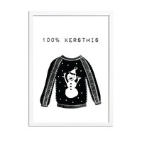 Weihnachtsposter 100% Weihnachten - Weihnachtsdekoration - schwarz-weiß