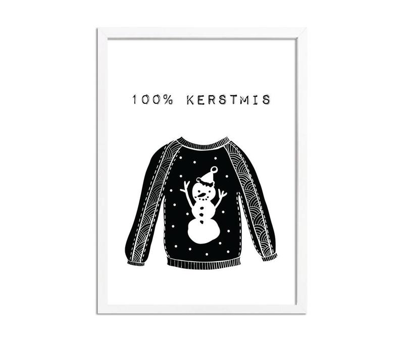 Weihnachtsposter 100% Weihnachten - Weihnachtsdekoration - schwarz-weiß