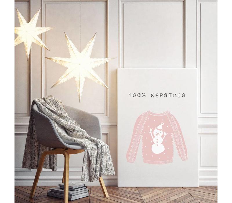 Kerstposter 100% kerstmis - kerstdecoratie - Roze