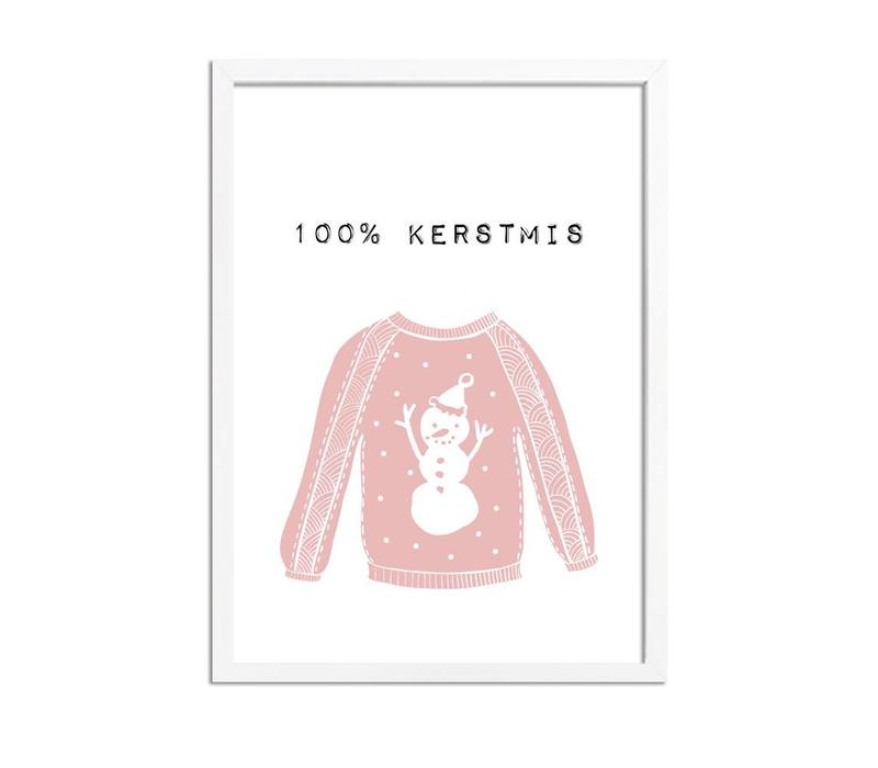 Weihnachtsposter 100% Weihnachten - Weihnachtsdekoration - Rosa