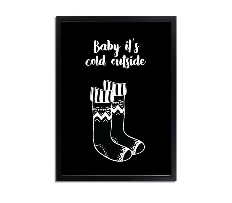 Kerstposter Baby it's cold outside kerstmis - kerstdecoratie - Zwart wit