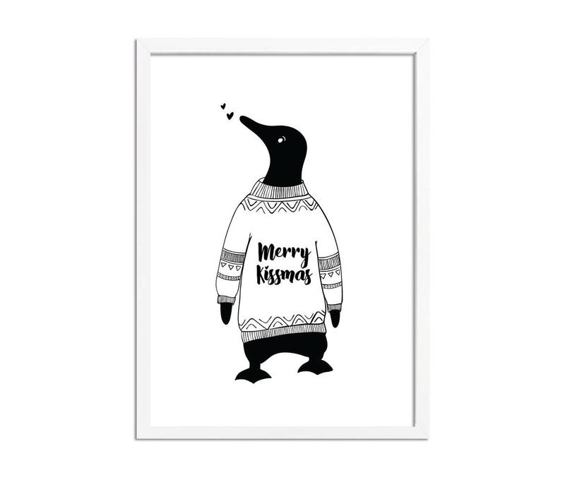 Weihnachtsposter Merry Kissmass - Weihnachtsdekoration - Schwarz-Weiß