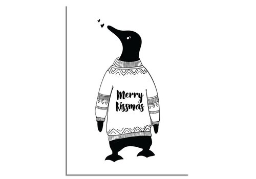 DesignClaud Kerstposter Merry Kissmass - kerstdecoratie - Zwart wit