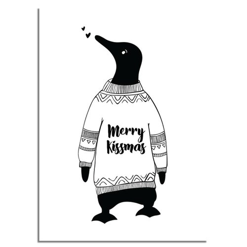 Weihnachtsposter Merry Kissmass - Weihnachtsdekoration - Schwarz-Weiß 