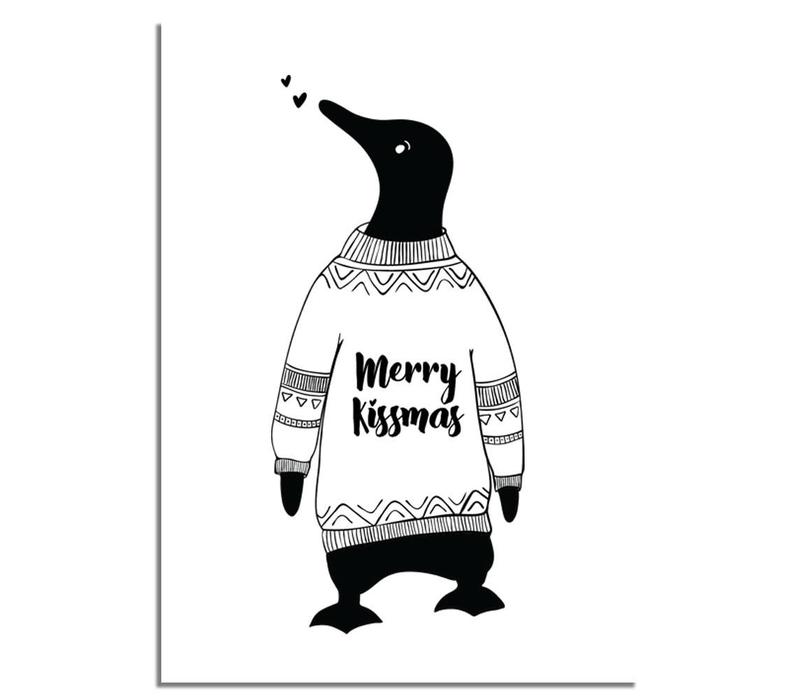 Weihnachtsposter Merry Kissmass - Weihnachtsdekoration - Schwarz-Weiß