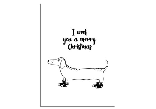 DesignClaud Weihnachtsposter I you woof a merry Christmas - Weihnachtsdekoration - Schwarz-Weiß