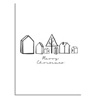Weihnachtsposter Merry Christmas Häuser - Weihnachtsdekoration Schwarz weiß