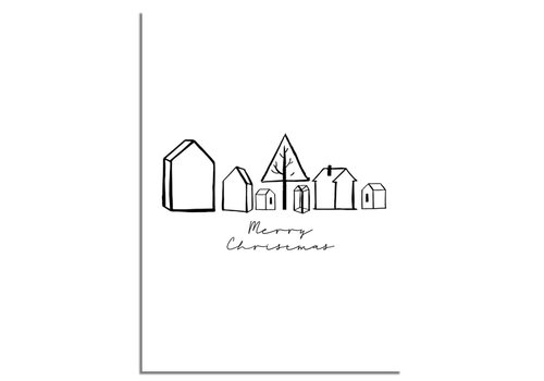 DesignClaud Weihnachtsposter Merry Christmas Häuser - Weihnachtsdekoration Schwarz weiß
