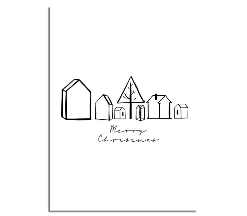 Weihnachtsposter Merry Christmas Häuser - Weihnachtsdekoration Schwarz weiß