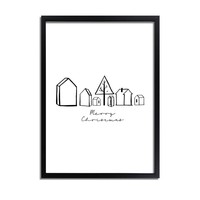 Weihnachtsposter Merry Christmas Häuser - Weihnachtsdekoration Schwarz weiß