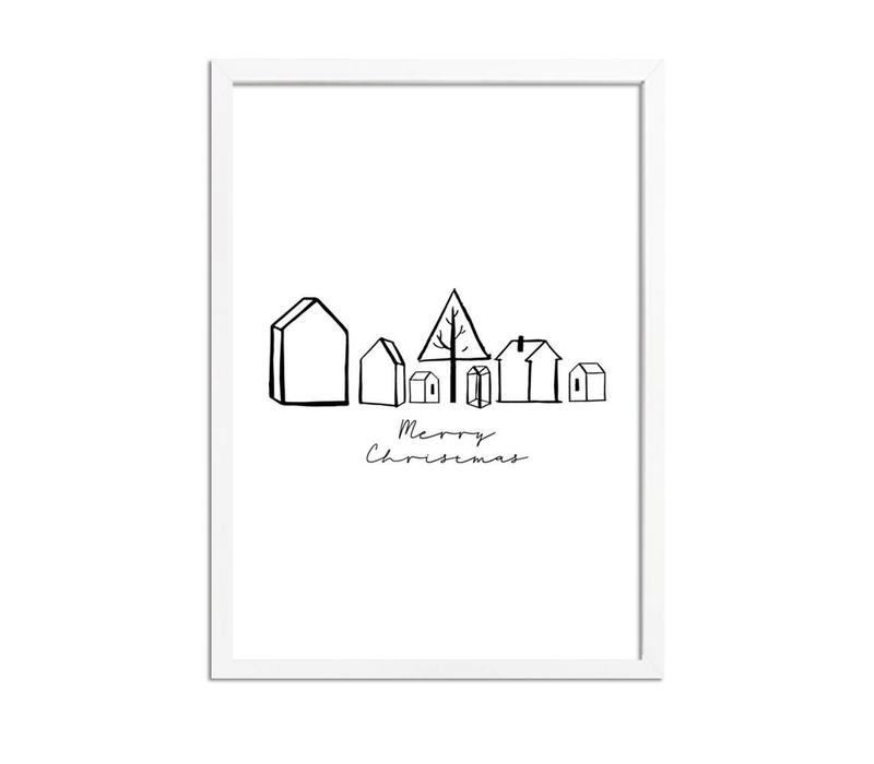 Weihnachtsposter Merry Christmas Häuser - Weihnachtsdekoration Schwarz weiß
