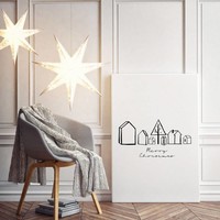 Weihnachtsposter Merry Christmas Häuser - Weihnachtsdekoration Schwarz weiß