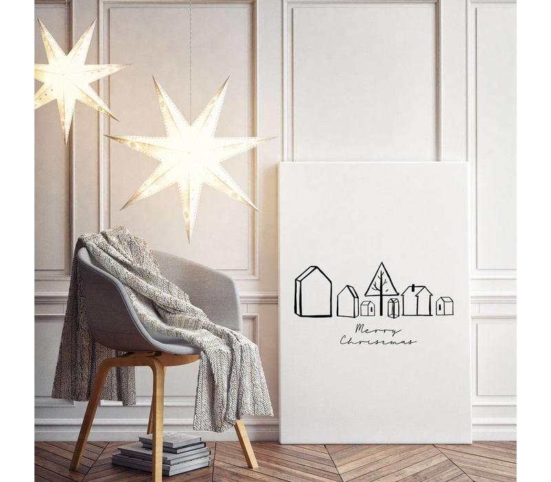 Weihnachtsposter Merry Christmas Häuser - Weihnachtsdekoration Schwarz weiß