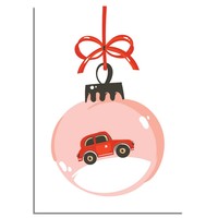 Weihnachtsposter Rotes Auto - Weihnachtsdekoration Farbenfroh